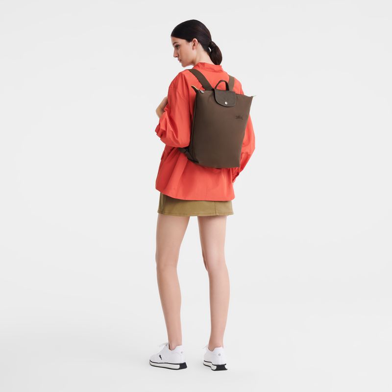 Men Longchamp Le Pliage Green M Backpack Dark Brown | Philippines-097KWEOQX