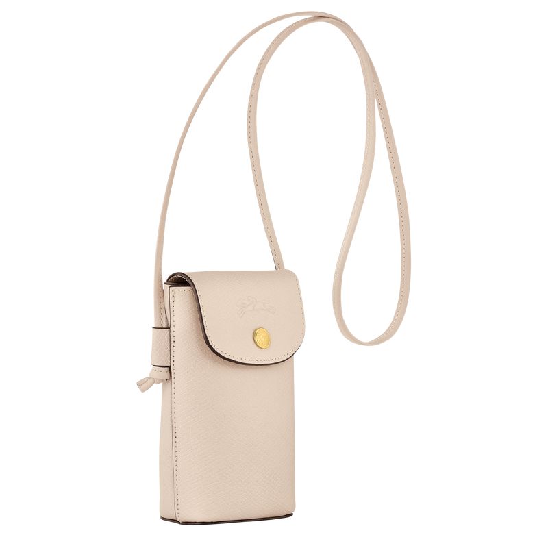 Men Longchamp Épure With Leather Lace Phone Case Beige | Philippines-021ZVCDGU