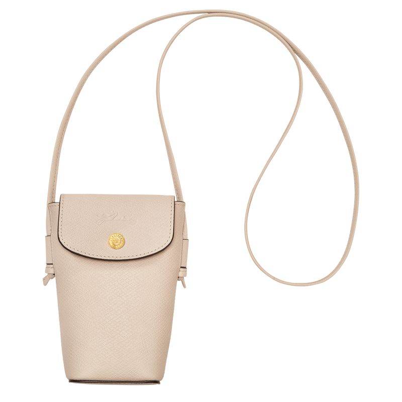 Men Longchamp Épure With Leather Lace Phone Case Beige | Philippines-021ZVCDGU