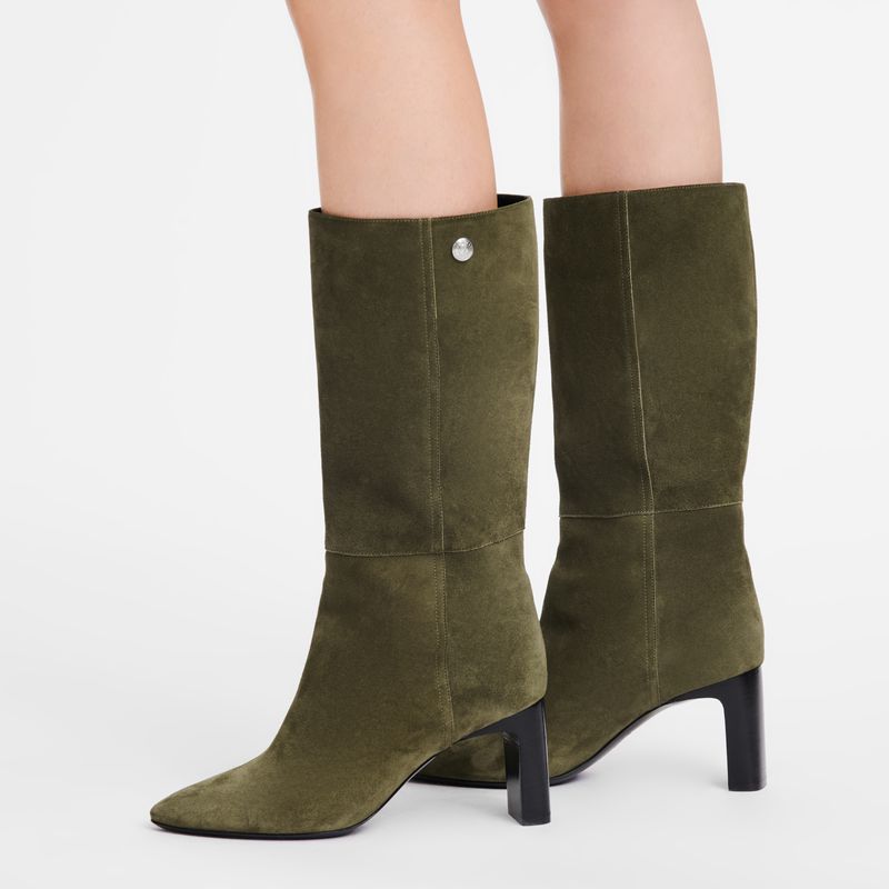 Women Longchamp Allure Heel Boots Khaki | Philippines-937CGPWEN