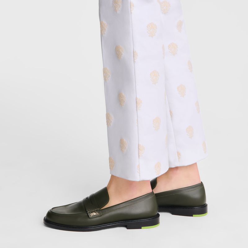 Women Longchamp Au Sultan Loafers Khaki | Philippines-950DHEWVJ