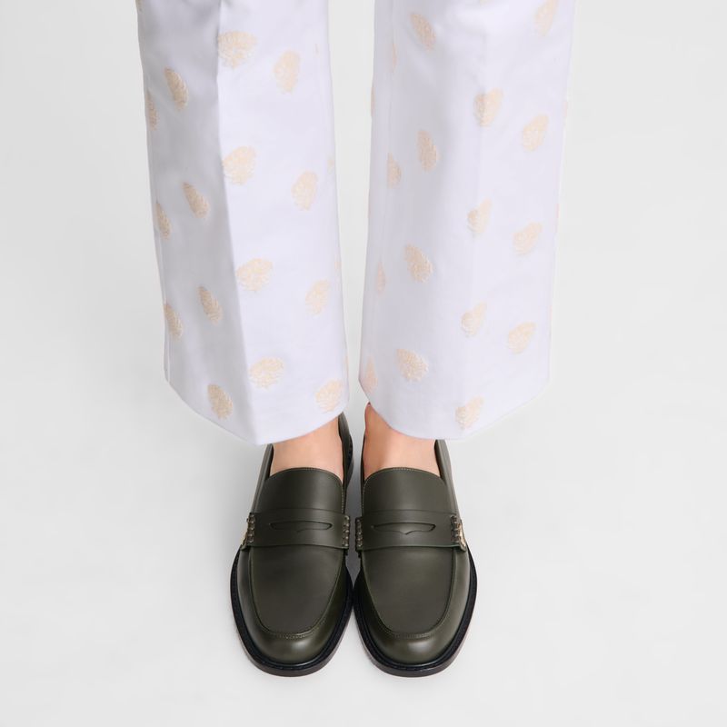 Women Longchamp Au Sultan Loafers Khaki | Philippines-950DHEWVJ