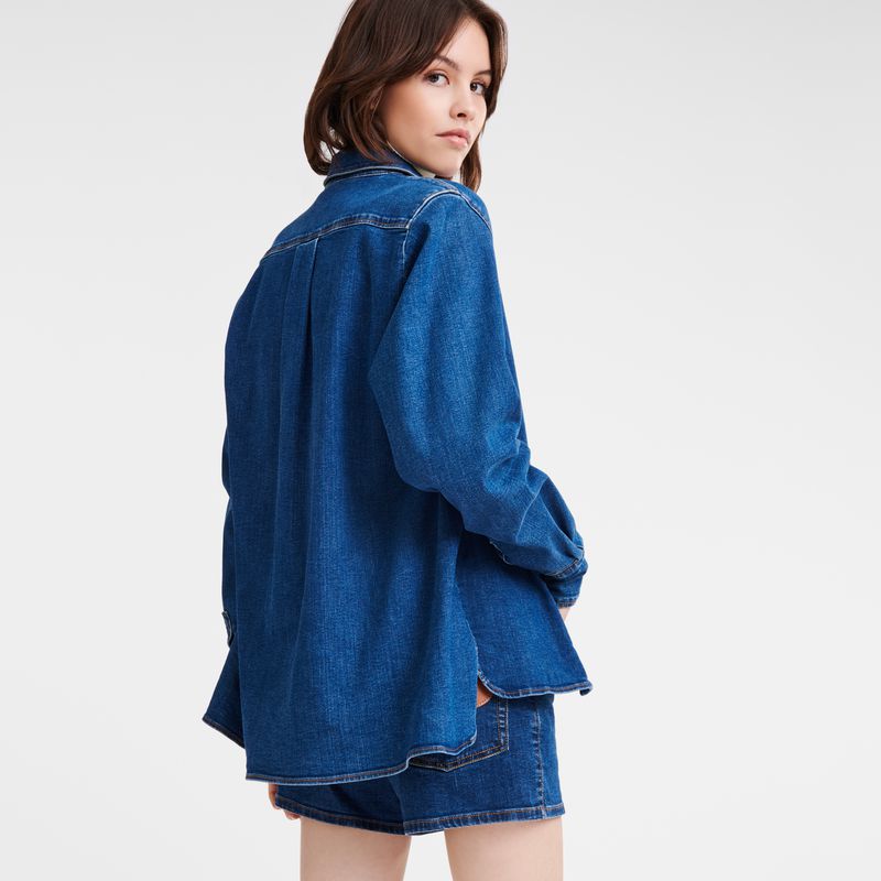 Women Longchamp Denim Shirts Blue | Philippines-127RXMFLZ