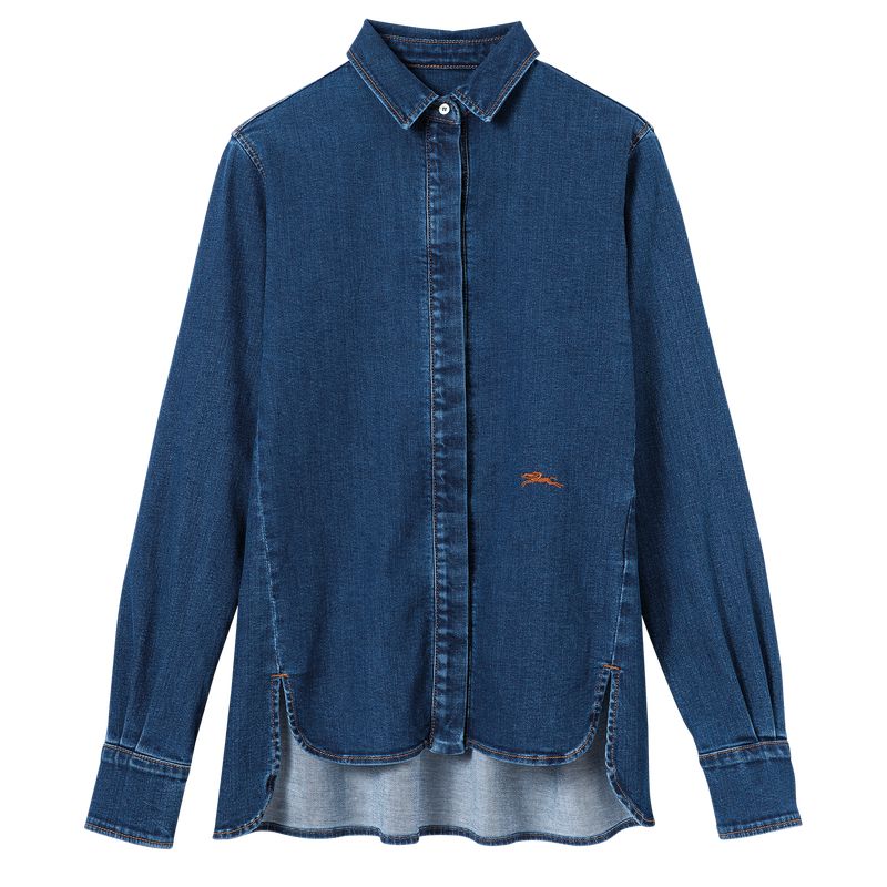 Women Longchamp Denim Shirts Blue | Philippines-127RXMFLZ