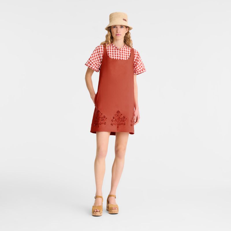 Women Longchamp Embroidered Canvas Dress Pink | Philippines-859FMWXAQ