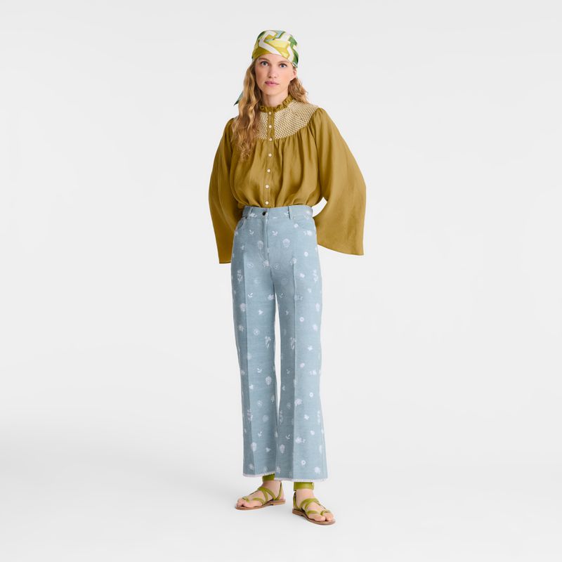 Women Longchamp Embroidered Denim Jeans Blue | Philippines-263AXNPWE