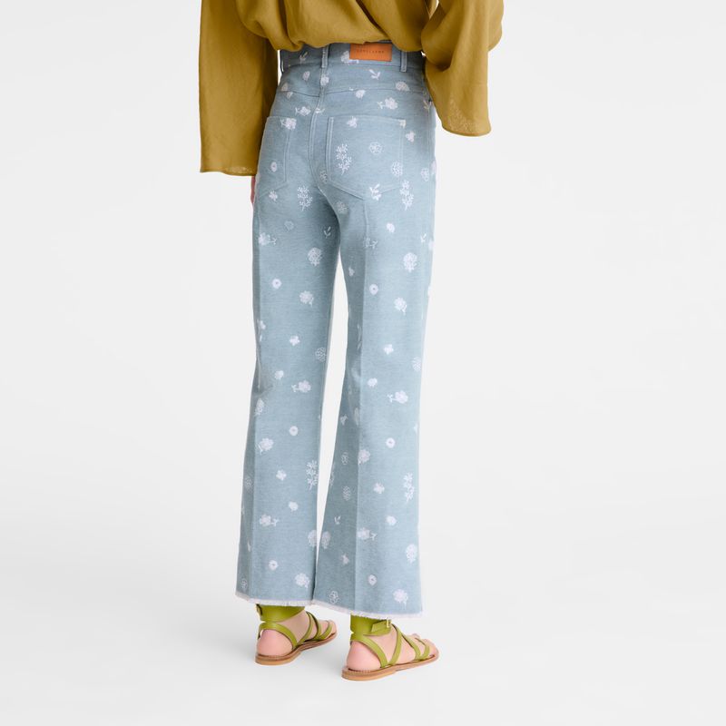 Women Longchamp Embroidered Denim Jeans Blue | Philippines-263AXNPWE
