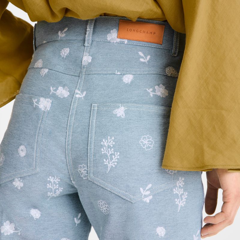 Women Longchamp Embroidered Denim Jeans Blue | Philippines-263AXNPWE