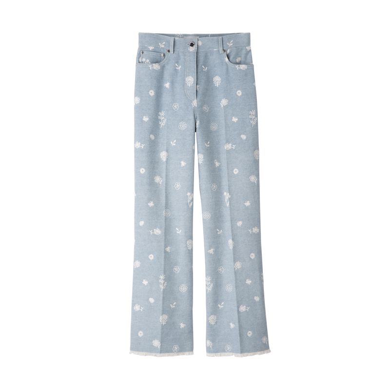 Women Longchamp Embroidered Denim Jeans Blue | Philippines-263AXNPWE