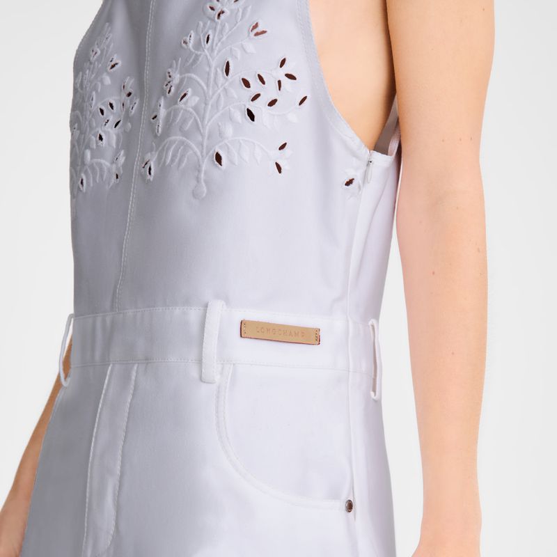 Women Longchamp Embroidered Gabardine Dress White | Philippines-678NUFMED