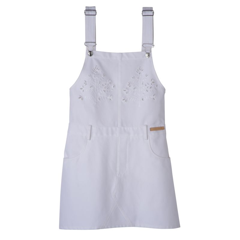 Women Longchamp Embroidered Gabardine Dress White | Philippines-678NUFMED