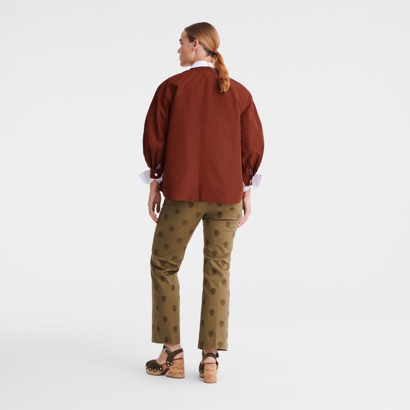 Women Longchamp Embroidered Gabardine Pants Olive | Philippines-384IWUGHD