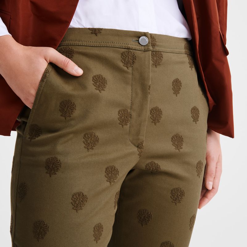 Women Longchamp Embroidered Gabardine Pants Olive | Philippines-384IWUGHD