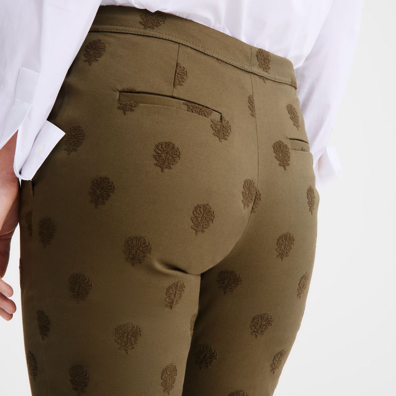 Women Longchamp Embroidered Gabardine Pants Olive | Philippines-384IWUGHD