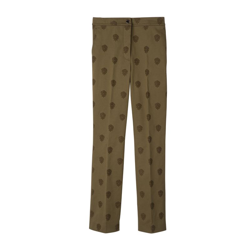 Women Longchamp Embroidered Gabardine Pants Olive | Philippines-384IWUGHD