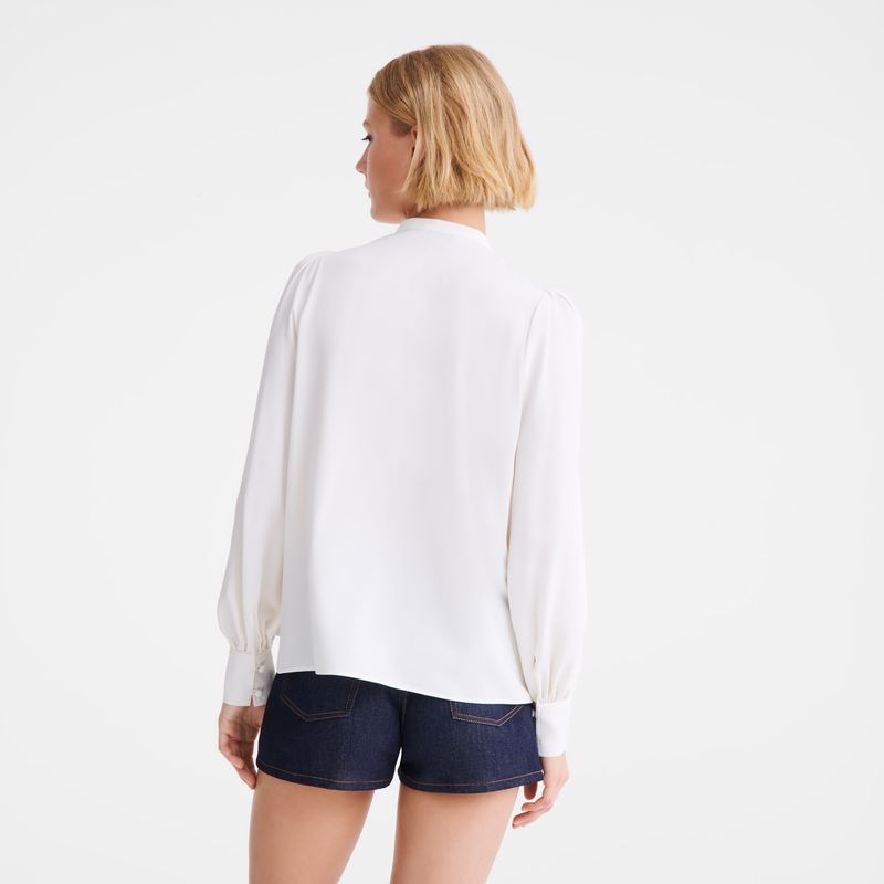 Women Longchamp Fluid Crepe Blouse Cream | Philippines-372SNRPYH