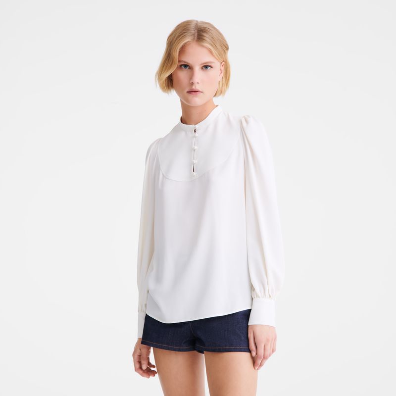 Women Longchamp Fluid Crepe Blouse Cream | Philippines-372SNRPYH