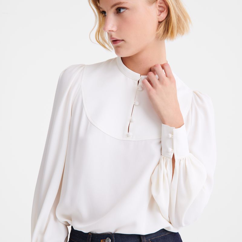 Women Longchamp Fluid Crepe Blouse Cream | Philippines-372SNRPYH