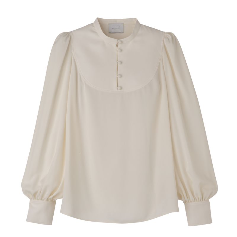Women Longchamp Fluid Crepe Blouse Cream | Philippines-372SNRPYH