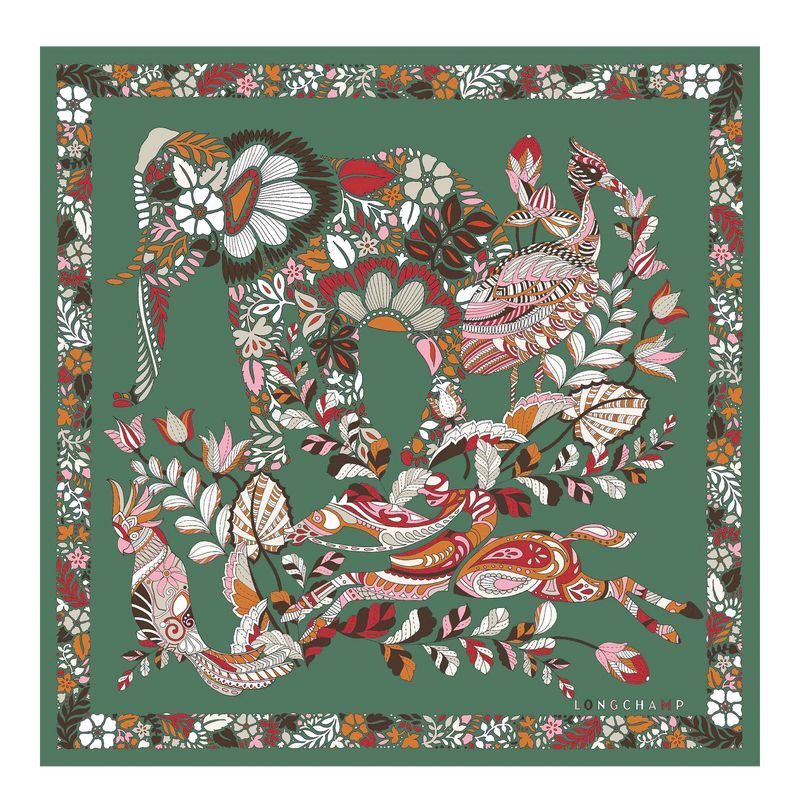 Women Longchamp Forêt 50 Scarf Olive | Philippines-402SULVTA