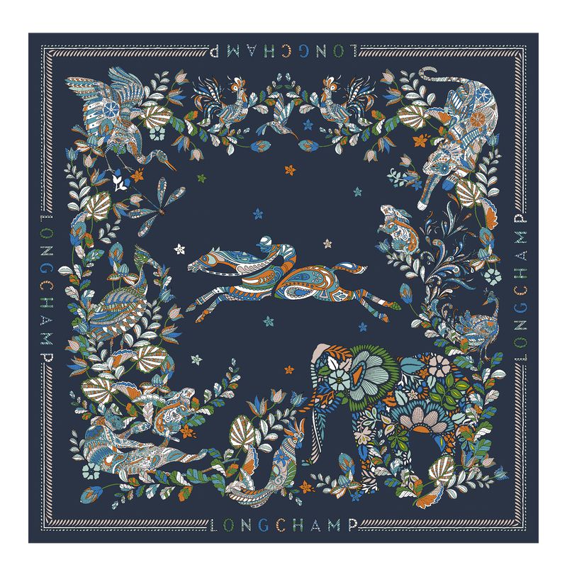 Women Longchamp Forêt 90 Scarf Navy | Philippines-034XGTJRU