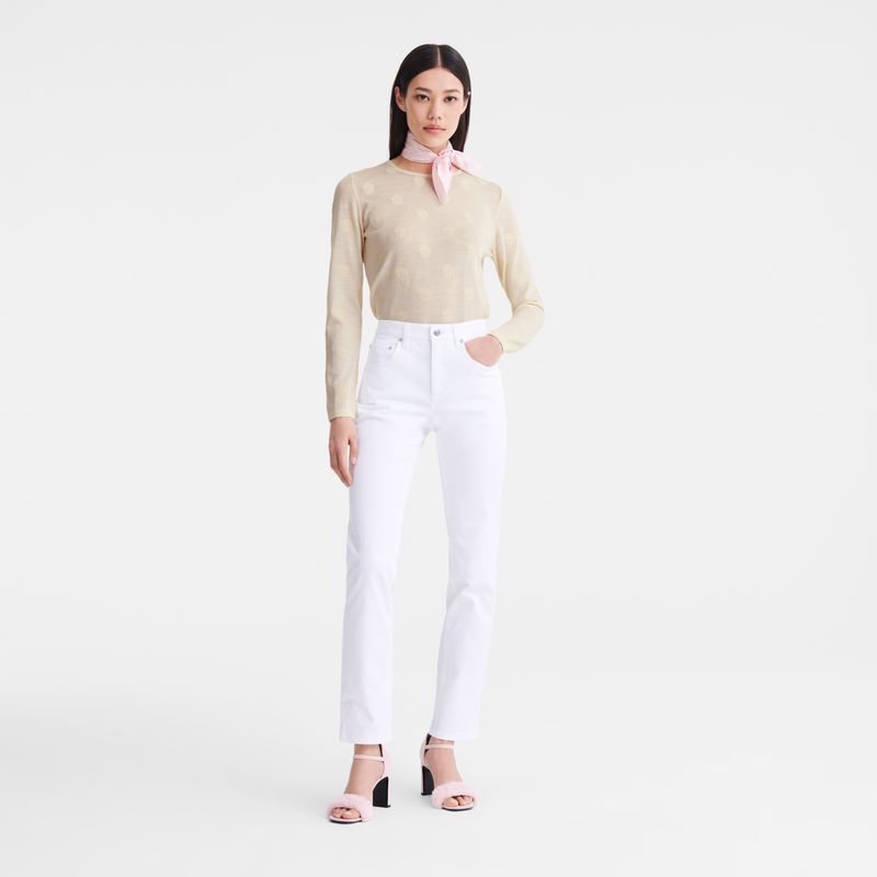 Women Longchamp Gabardine Pants White | Philippines-613XNQBFR