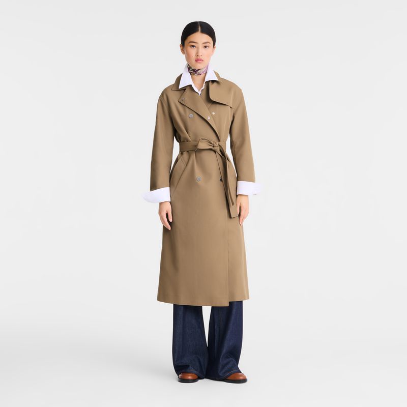 Women Longchamp Gabardine Trench Coat Brown | Philippines-316THMRWU