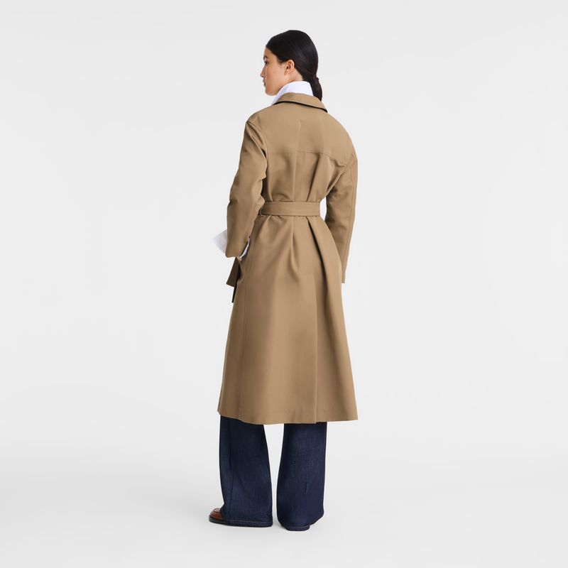 Women Longchamp Gabardine Trench Coat Brown | Philippines-316THMRWU