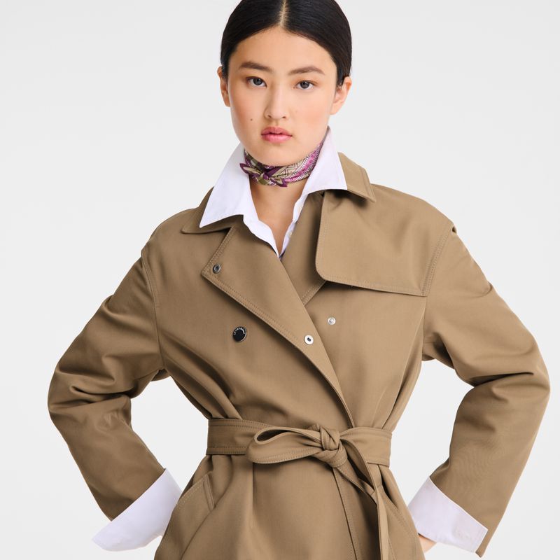 Women Longchamp Gabardine Trench Coat Brown | Philippines-316THMRWU