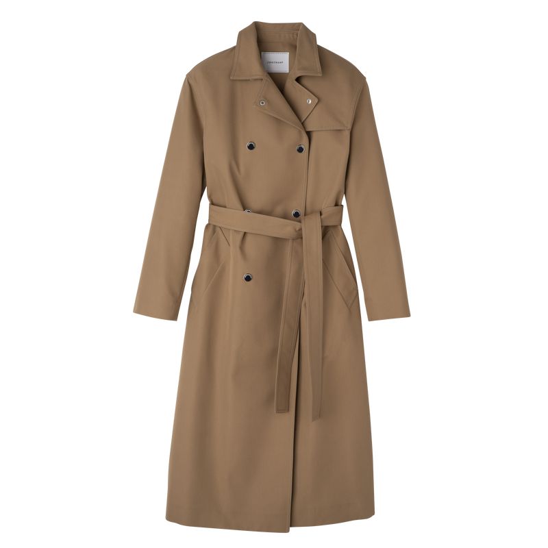 Women Longchamp Gabardine Trench Coat Brown | Philippines-316THMRWU