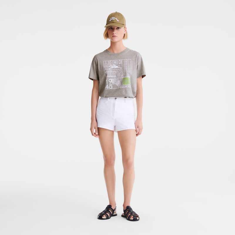 Women Longchamp Jersey T-shirt Grey | Philippines-463GAUWJF