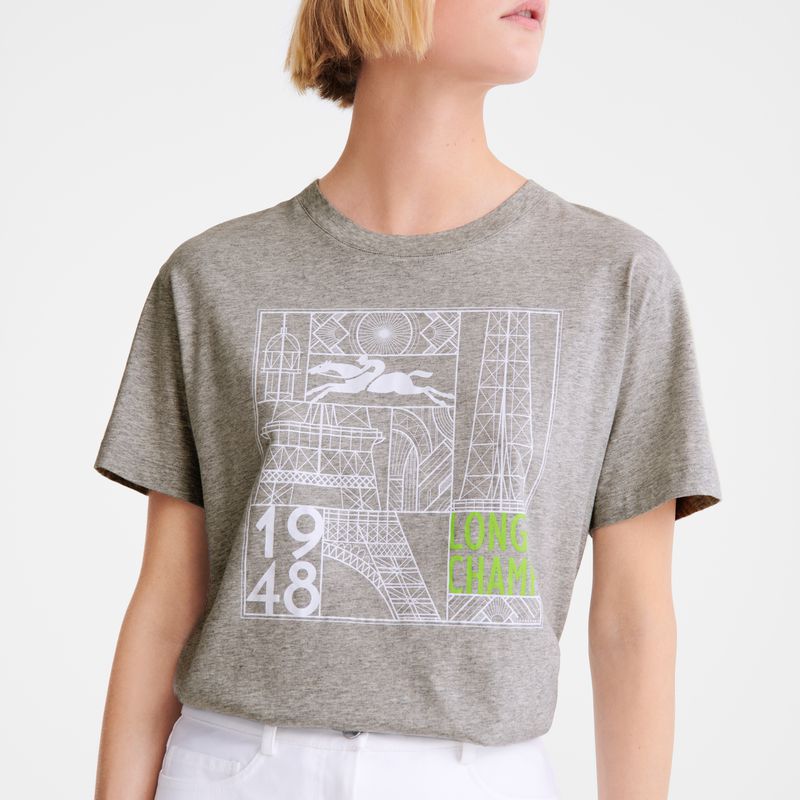 Women Longchamp Jersey T-shirt Grey | Philippines-463GAUWJF