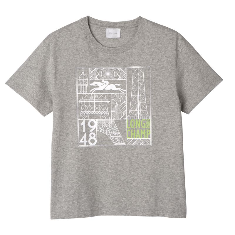 Women Longchamp Jersey T-shirt Grey | Philippines-463GAUWJF