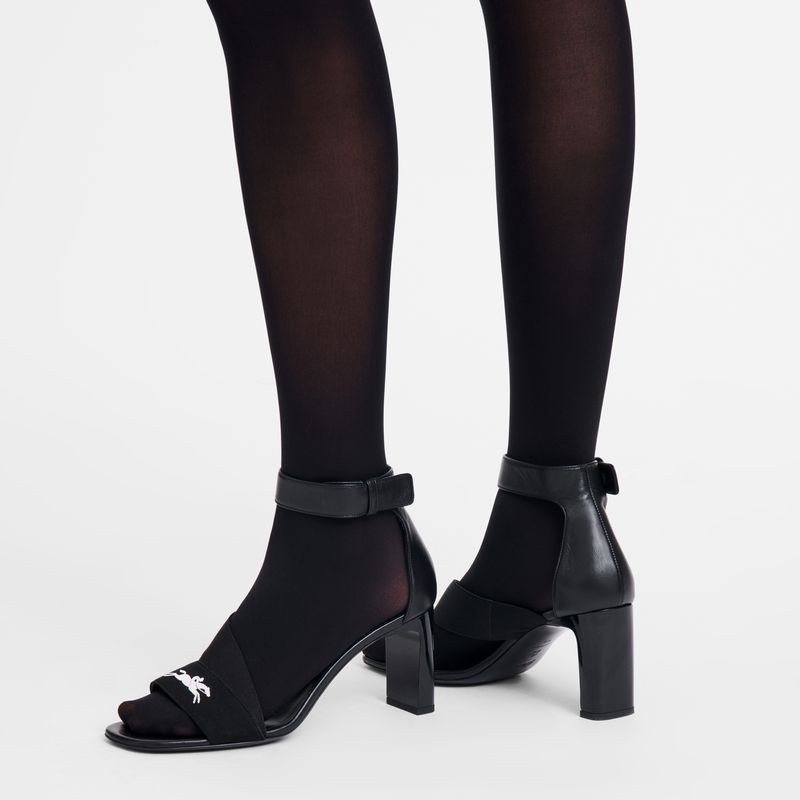 Women Longchamp La Baronne Heeled Sandals Black | Philippines-623HCDTWZ