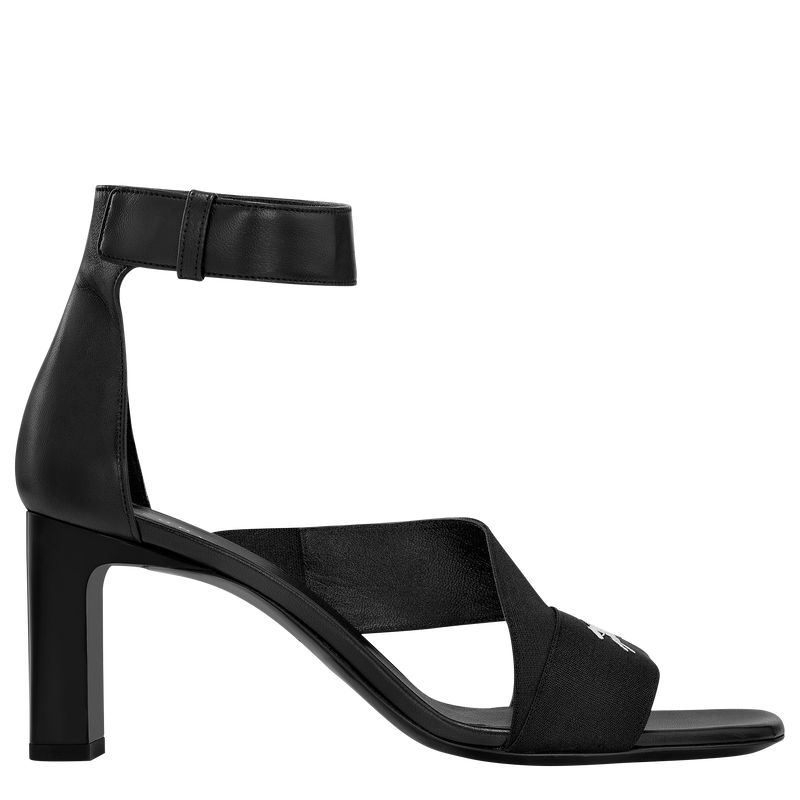 Women Longchamp La Baronne Heeled Sandals Black | Philippines-623HCDTWZ