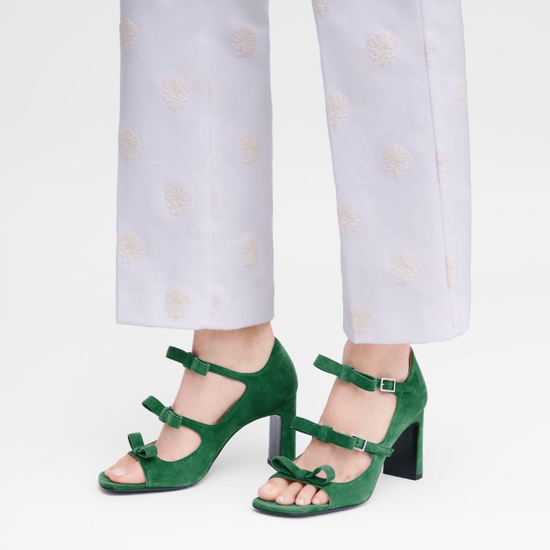 Women Longchamp La Baronne Sandals Green | Philippines-194NYRIVD