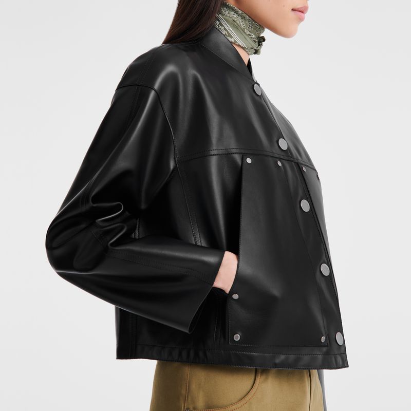 Women Longchamp Lambskin Jacket Black | Philippines-036IGOKNS