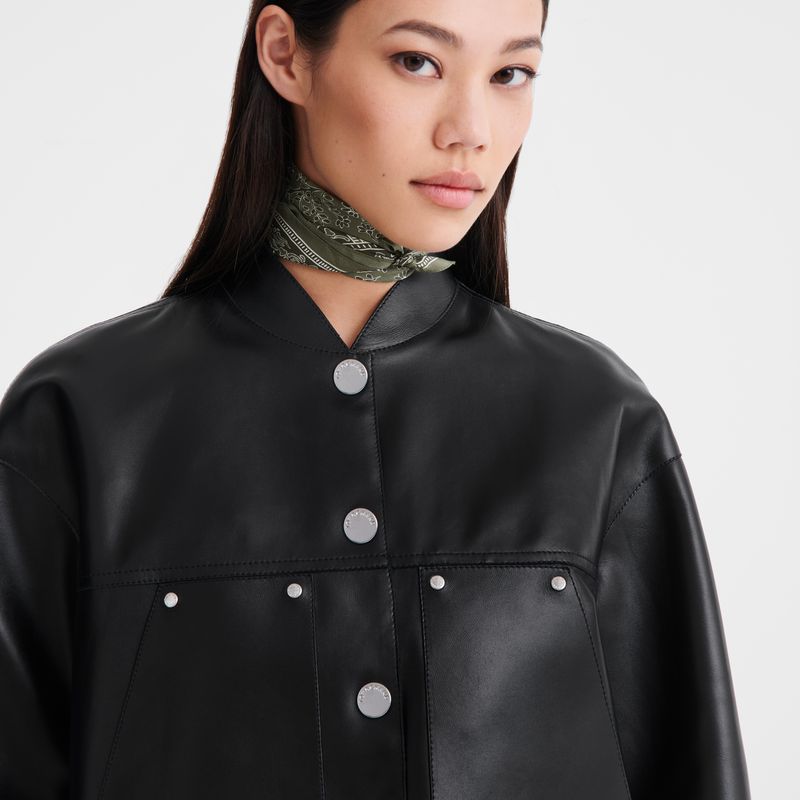 Women Longchamp Lambskin Jacket Black | Philippines-036IGOKNS
