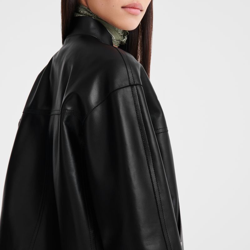 Women Longchamp Lambskin Jacket Black | Philippines-036IGOKNS