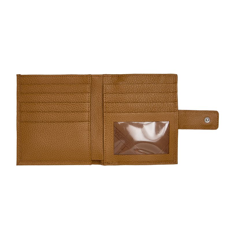 Women Longchamp Le Foulonné Compact Wallet Brown | Philippines-635DKHGRX
