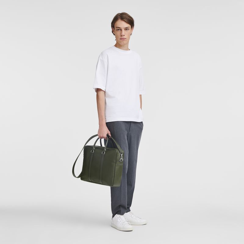 Women Longchamp Le Foulonné M Briefcase Khaki | Philippines-329PJMCGU