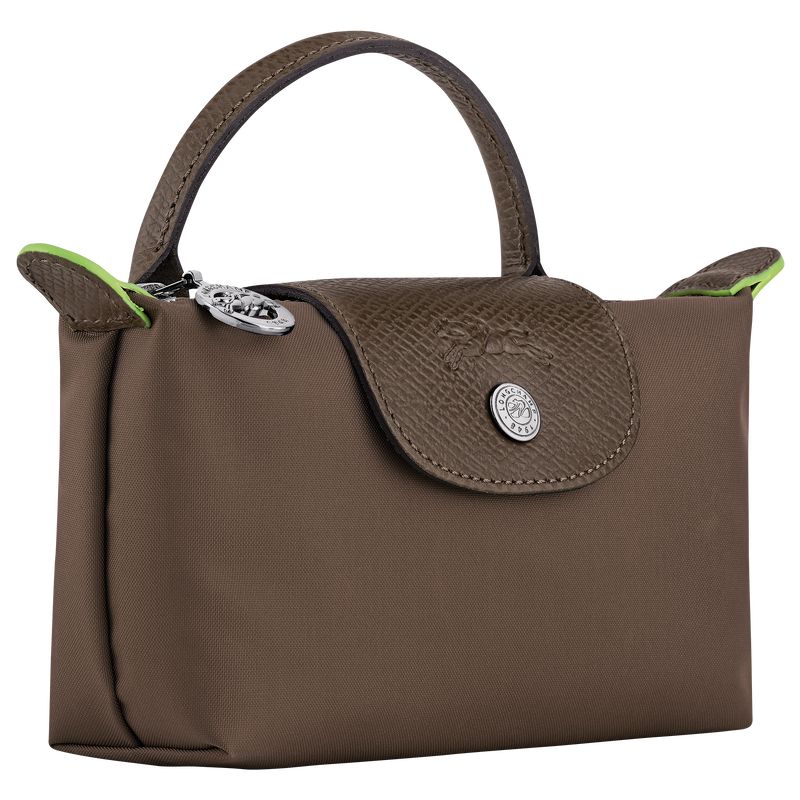 Women Longchamp Le Pliage Green With Handle Pouch Dark Brown | Philippines-213OEVPUQ