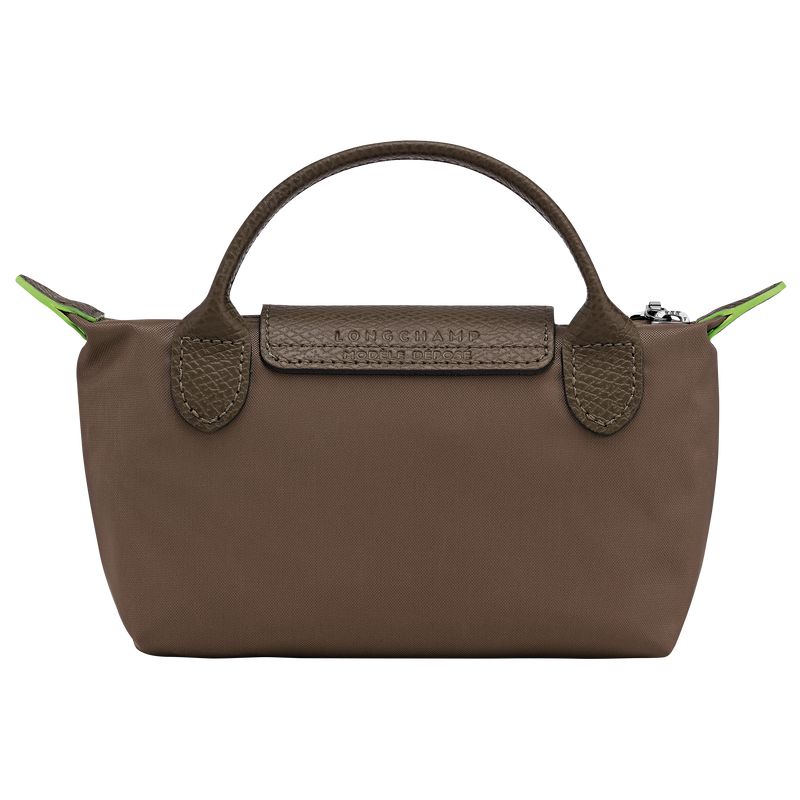 Women Longchamp Le Pliage Green With Handle Pouch Dark Brown | Philippines-213OEVPUQ
