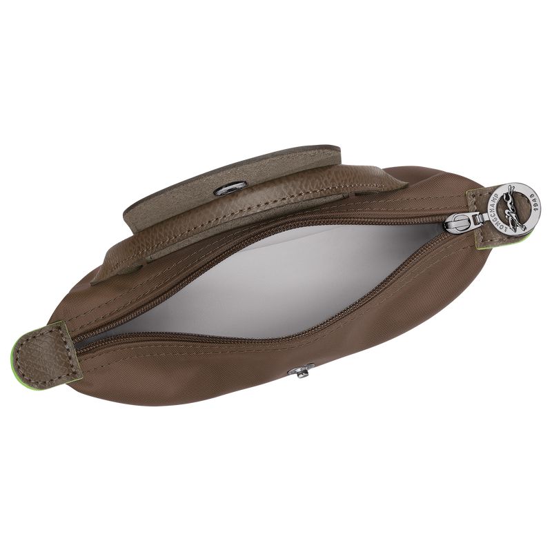 Women Longchamp Le Pliage Green With Handle Pouch Dark Brown | Philippines-213OEVPUQ