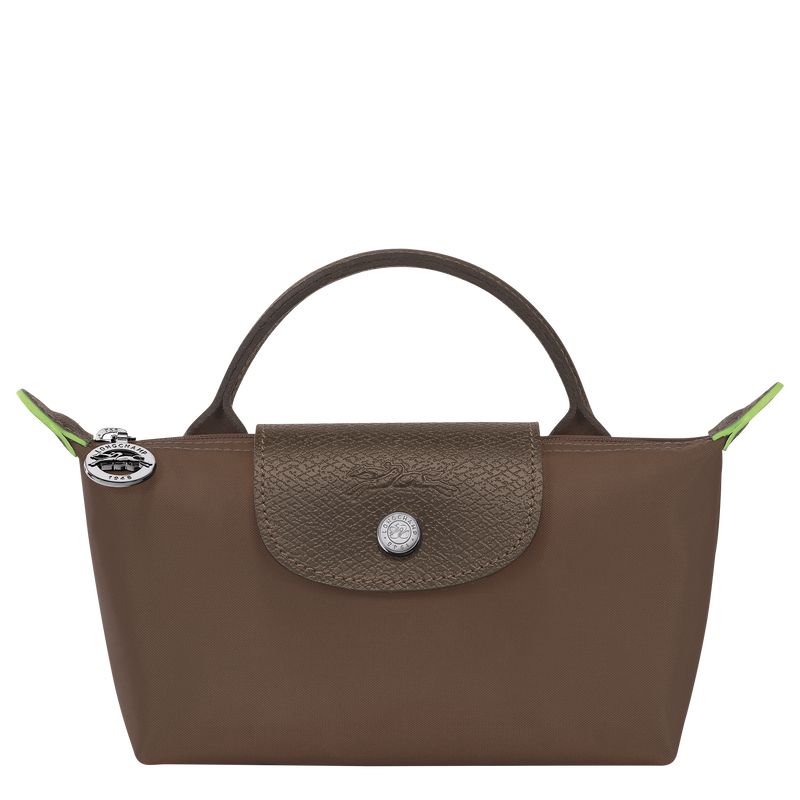 Women Longchamp Le Pliage Green With Handle Pouch Dark Brown | Philippines-213OEVPUQ