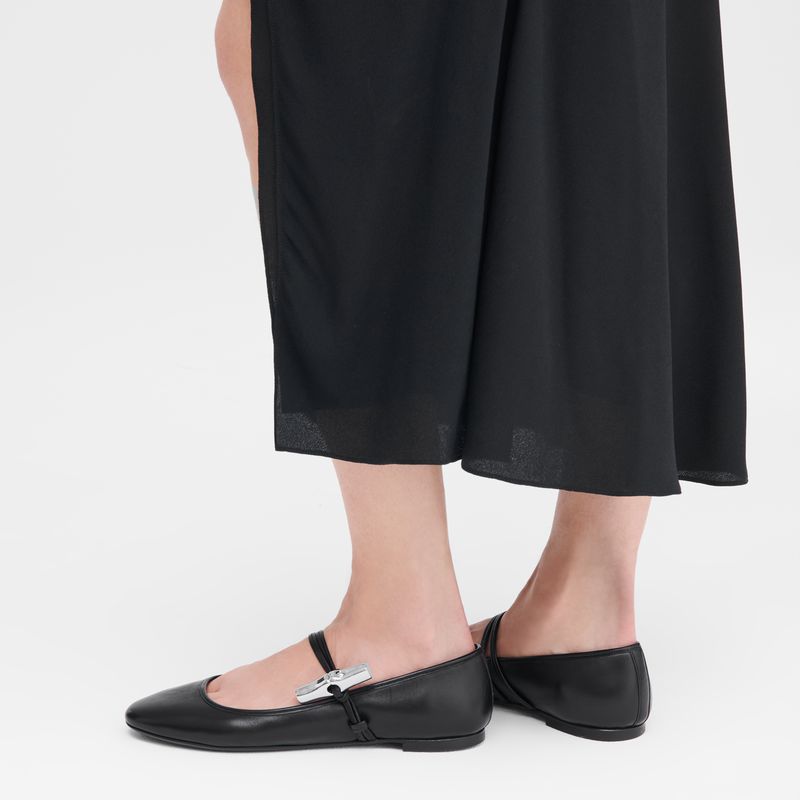 Women Longchamp Le Roseau Ballerinas Black | Philippines-107RPSYON