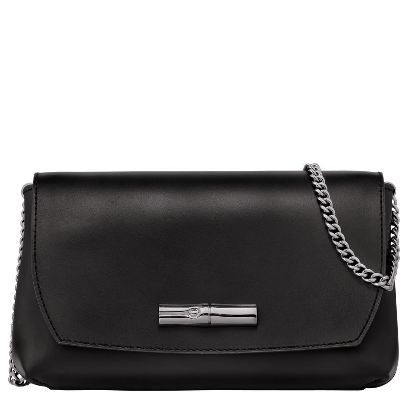 Women Longchamp Le Roseau Clutch Black | Philippines-561CEHUTK