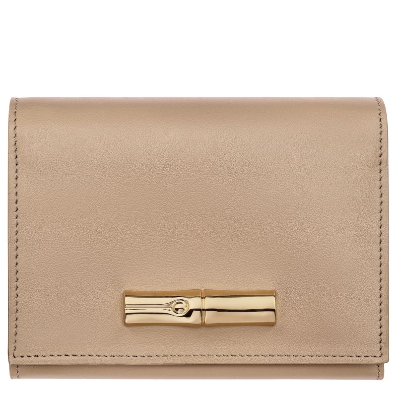 Women Longchamp Le Roseau Compact Wallet Beige | Philippines-164UYKARL