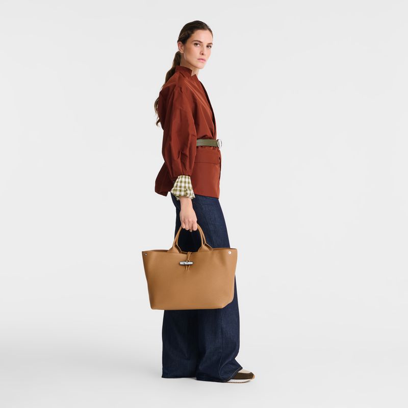 Women Longchamp Le Roseau L Handbag Brown | Philippines-962UKPODM