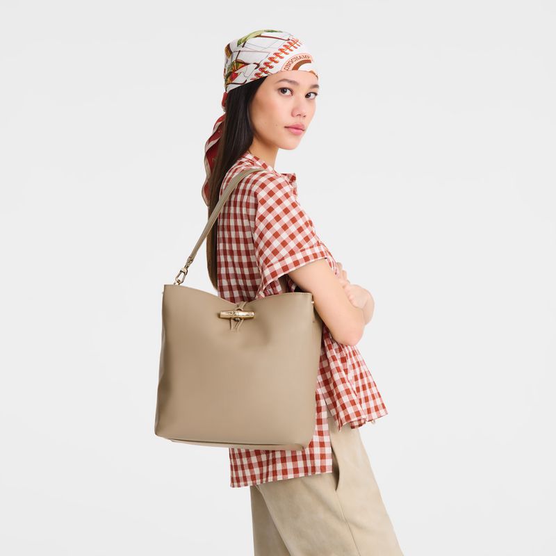 Women Longchamp Le Roseau M Hobo Bag Beige | Philippines-950CBZEHA